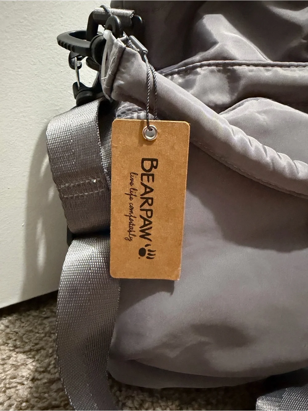 NWT Bearpaw Grey Drawstring Crossbody Bag